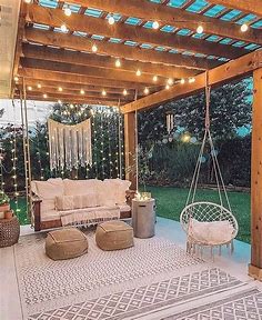 INTERIORS 🇬🇧 HOME DECOR IDEAS on Instagram: “Beautiful and cozy patio decor . Follow @basicoutline_home for … | Backyard patio designs, Diy porch swing, Diy porch