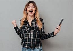 Image result for Lady Holding Phone and Happy