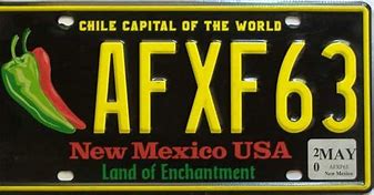 Image result for New Mexico License Plate Color