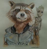 Image result for Rocket and Baby Groot Pencil Art