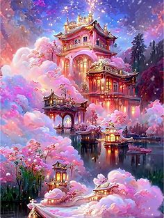 QENSPE 5D Diamond Painting Kits, Pink Castle Diamond Art Kits Fantasy Fairy Tale Diamond Painting Kits for Adults Kids Full Drill, DIY Crystal Picture Art for Home Wall Decor 30x40cm : Amazon.co.uk: Home & Kitchen