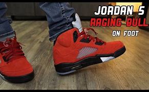 Image result for Jordan 5 Raging Bull On Feet