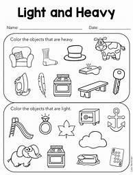 Image result for Light and Heavy Worksheets for Kindergarten