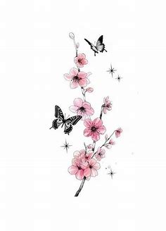 Sakuratak met vlinders - Mirlean Tatoeage