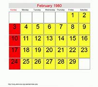 Image result for February 1980 Calendar