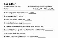 Image result for To Too Two Grammar Worksheets