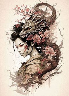 'Geisha Dragon' Poster by Graphic Japanese | Displate