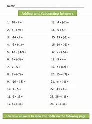 Image result for Integers Addition and Subtraction Worksheets