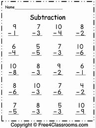 Image result for Grade 1 Math Answer Sheets Subtraction