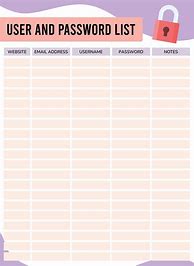 Image result for Free Password List Template