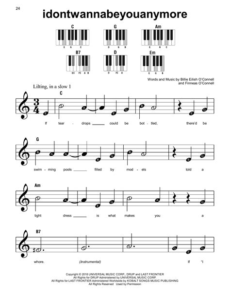 Billie Eilish Piano Sheet Music Easy