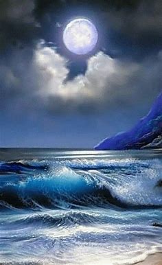 Moonlight Sea Beach Luna Blue Ocean Water - Photos