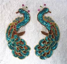 peacock applique 0167 turquoise peacock pair sequin beaded appliques peacock applique 0167 turquoise peacock pair sequin beaded appliques