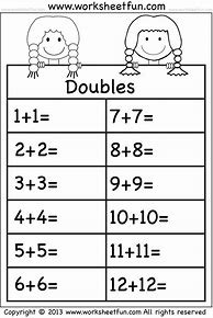 Image result for Doubles Worksheet 1st Grade