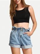Image result for Denim Shorts with Elastic Waist