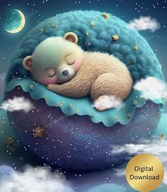 Cute Bear Sleeping on Blue Pillow Stars Moon Nursery Art - Etsy in 2023 | Cute animal clipart, Cute animals images, Cute pictures