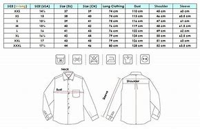 Image result for Long Sleeve Dress Shirt Size Chart