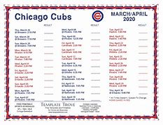 Image result for Chicago Cubs TV Schedule Printable