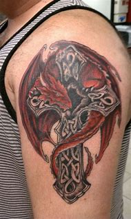 Image result for Dragon and Cross Tattoo Designs