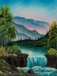 Image result for Bob Ross Mountain Waterfall Painting