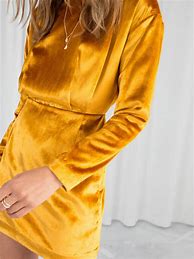 Image result for Long Sleeve Yellow Velvet Dress