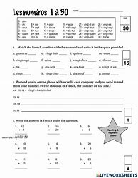 Image result for French Numbers 1-30 Worksheet