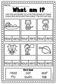 Image result for First Grade Nouns and Verbs Worksheets