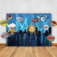 Image result for SuperHero City Backdrop Photo Booth