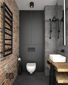 Projekt łazienki w stylu industrialnym z umywalką nablatową - Łazienka - Aboutdecor