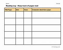 Image result for Reading Log First Grade Printable