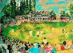 Image result for Paintings of People Playing Cricket