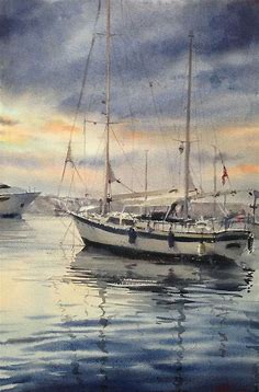 Пуэрто Банус 2018 г. 54х36 | Watercolor water, Sailboat paintings, Marine painting