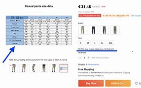 Image result for AliExpress Size Chart