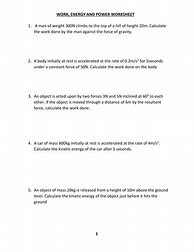 Image result for Work Power and Energy Worksheet