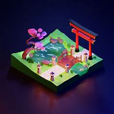 ArtStation - Low Poly Isometric - Spring Night in Japan