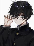 Image result for Anime Boy with Glasses and Black Messy Hair