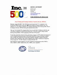 Image result for Inc. 5000 Press Release Template