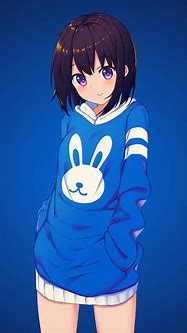 Image result for Anime Girl in Hoodie Blue and Black