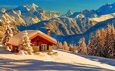 Houses: Mountain Cabin Snow Winter Mountains Trees Nature 3791 ... Desktop Background