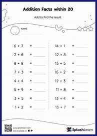 Image result for Addition within 20 Worksheets