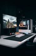 Image result for Minimalist Black and White Desk Setup Monitor Riser and Laptop Stand