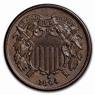 Image result for 1864 2 Cent Coin Large and Small Motto