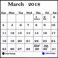 Image result for March 2018 Calendar with Holidays