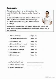 Image result for Jobs Reading Comprehension Worksheets