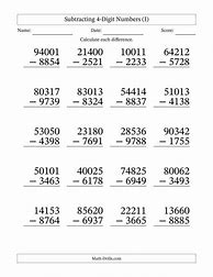 Image result for 4 Digit Subtraction Worksheets