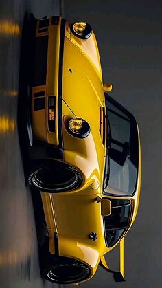 Yellow Sports Car with Lights On