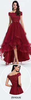 Image result for Jjshouse Homecoming Dress Burgundy Sleeveless Asymmetrical Off-The-Shoulder Ball-Gown Princess 2022