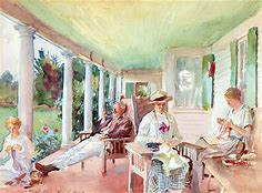 Amazon.com: John Singer Sargent On The Verandah ~ Ironbound Island, Maine 1922 Private Collection 30" x 22" Fine Art Giclee Canvas Print (Unframed) Reproduction: Posters & Prints