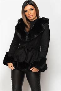 Image result for Fake Fur Black Coats