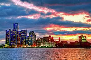 Image result for Detroit Buildings at Sunset